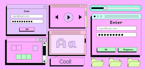 Leinwandbilder - Set of retro user interface tabs and icons. Screen panels and dialog boxes of computer software.