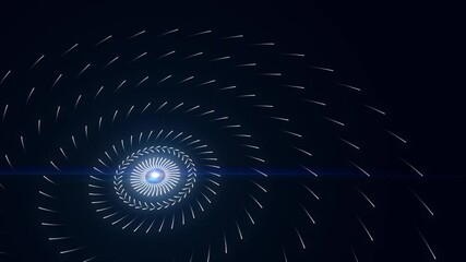 Poster - Abstract shining light blue sphere pulsating and spreading energy impulses flying in a circular trajectory. Animation. Blue star and energy signals, seamless loop.