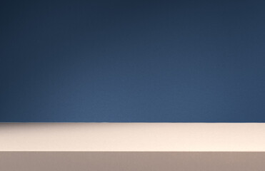 Aufkleber - Place for your product. Dark blue wall behind horizontal wooden exhibition place.