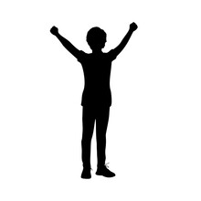 Silhouette Boy With Raised Fists Success Victory