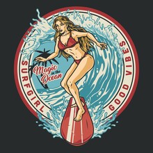 Surfing Vintage Round Label