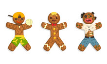Gingerbread Man Characters Set, Traditional Sweet Xmas Ginger Biscuits Dressed Volleyball Player, Zomby Costumes Cartoon Vector Illustration