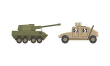 Armored Army Machines Set, Heavy Special Transport Flat Vector Illustration