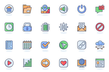Aufkleber - User interface buttons web flat line icon. Bundle outline pictogram of home, location, message, clock, lock, charge, link, cloud storage concept. Vector illustration of icons pack for website design