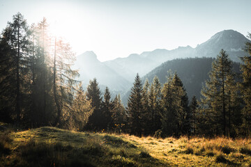 Fototapete - Colorful sunset in Austrian alps