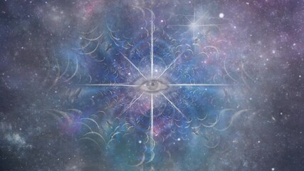 Wall Mural - Surreal composition. Eternal Eye in Endless Space. Retro spacecrafts