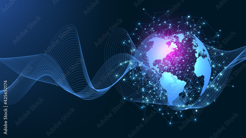 Business global network connection. World map point and line ...