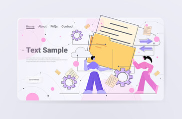 Poster - businesspeople holding folder paper work file sharing document management concept horizontal