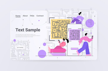 Poster - people scanning qr code electronic digital technology machine readable barcode verification concept
