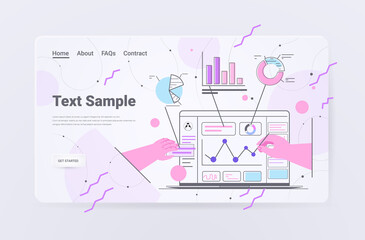 Poster - businessperson hands analyzing charts and graphs on laptop screen data analysis process stock exchange concept