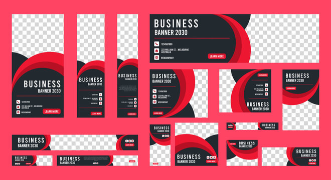 set of creative web banners of standard size with a place for photos. Vertical, horizontal and square template. vector illustration