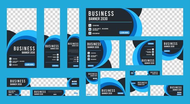 set of creative web banners of standard size with a place for photos. Vertical, horizontal and square template. vector illustration