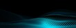 Blue cyan wave points terrain or landscape over black background, technology or business template