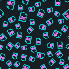 Poster - Line PS File document icon isolated seamless pattern on black background. Vector Illustration