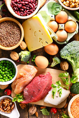 Wall Mural - assorted of protein sources with meat, fish,  cereal and vegetable