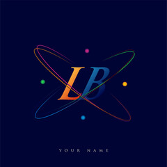 initial letter LB logotype science icon colored blue, red, green and yellow swoosh design. vector logo for business and company identity.