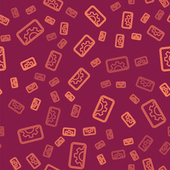 Brown line Software, web development, programming concept icon isolated seamless pattern on red background. Programming language and program code on screen mobile. Vector
