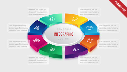Poster - Isometric infographic colorful gradient circle object template element design vector icon presentation editable text
