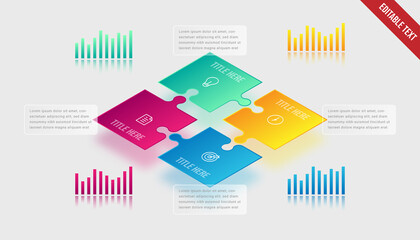 Poster - Isometric infographic colorful gradient puzzle object template element design vector icon presentation editable text