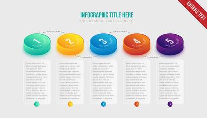 Poster - Isometric infographic colorful gradient circle object step by step timeline template element design vector presentation editable text