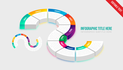 Poster - Isometric infographic colorful gradient circle object step by step timeline template element design vector icon presentation editable text