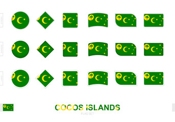 Wall Mural - Cocos Islands flag set, simple flags of Cocos Islands with three different effects.