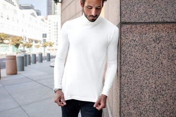 Wall Mural - Simple white turtleneck shirt street style men’s fashion