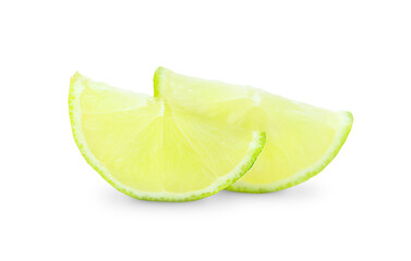 Two slices of lime isolated on white background