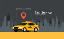 Taxi Service Vector Cab App Design Flyer. Taxi Mobile Illustration Car Concept Banner
