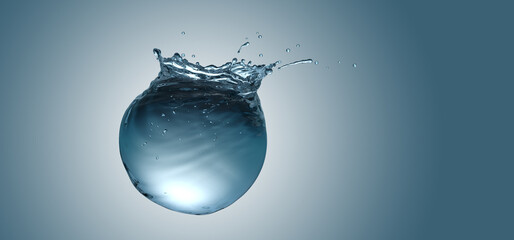Wall Mural - sphere water tank with air bubbles ripples and splashes, environmental ecology conceptual design