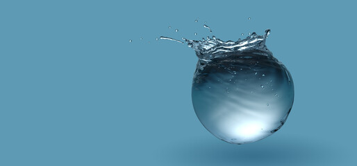 Wall Mural - sphere water tank with air bubbles ripples and splashes, environmental ecology conceptual design