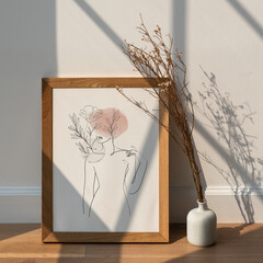 Wall Mural - Frame with feminine woman line art graphic in minimal style