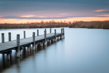 Jetty On Lake Neusiedlersee In Burgenland Long Exposure On A Morning