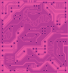 Circuit board, technology burgundy background. Digital electronic texture, high tech pattern. Vector wallpaper