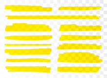 Highlight Brush Underline Yellow Marker Vector Pen. Stroke Highligher Color Set
