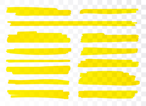 Highlight brush underline yellow marker vector pen. Stroke highligher color set