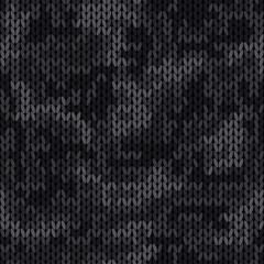 Poster - Knitted camouflage seamless pattern. Woolen black knitted texture. Vector camo background