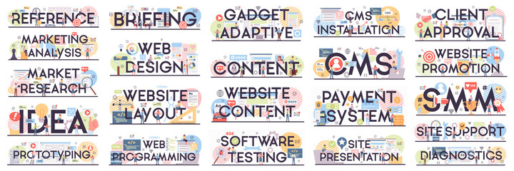 website development concept. coding, testing and programming for website, using internet and differe