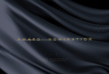 Wall Mural - awarding the nomination ceremony luxury black wavy background with golden glitter sparkles. vector b