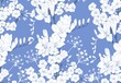 White freesia and phlox flowers on a blue seamless vector pattern