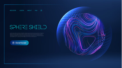 Sphere shield protect in abstract style. Virus protection bubble. Blue abstract antiviral futuristic technology background. 3d blue energy ball barrier illustration.