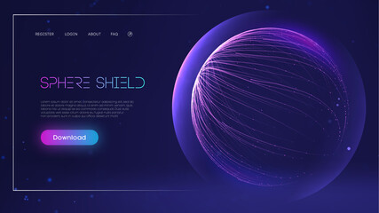 Sphere shield protect in abstract style. Virus protection bubble. Blue abstract antiviral futuristic technology background. 3d blue energy ball barrier illustration.