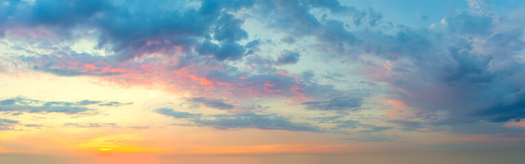 Wall Mural - panoramic view of sunset sunrise sundown sky with colorful clouds