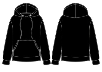 Wall Mural - Black Men's and Women's hoodies in front, back views. Kangaroo pocket on front