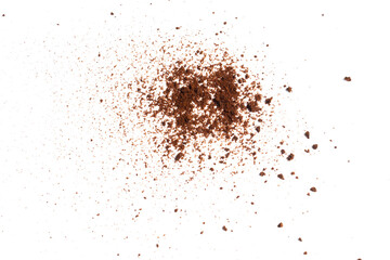 Coffee or chocolate powder Instant coffee, pile of powdered isolated on white background