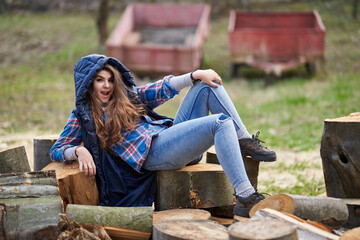 Wall Mural - Young woman in the countryside