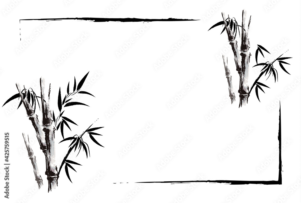 竹の水墨画のフレームイラスト素材 の Stock ベクター | Adobe Stock