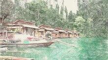 Art Drawing Color Of Home Near River