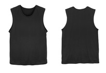 Blank Muscle Jersey Tank Top Color Black Front And Back View On White Background
