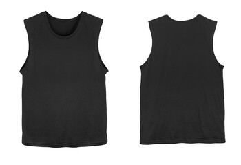 Wall Mural - blank muscle jersey tank top color black front and back view on white background